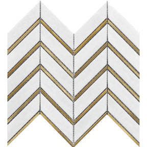 Thassos white marble and gold metal narrow mosaic tile