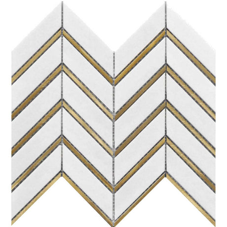 Thassos white marble and gold metal narrow mosaic tile