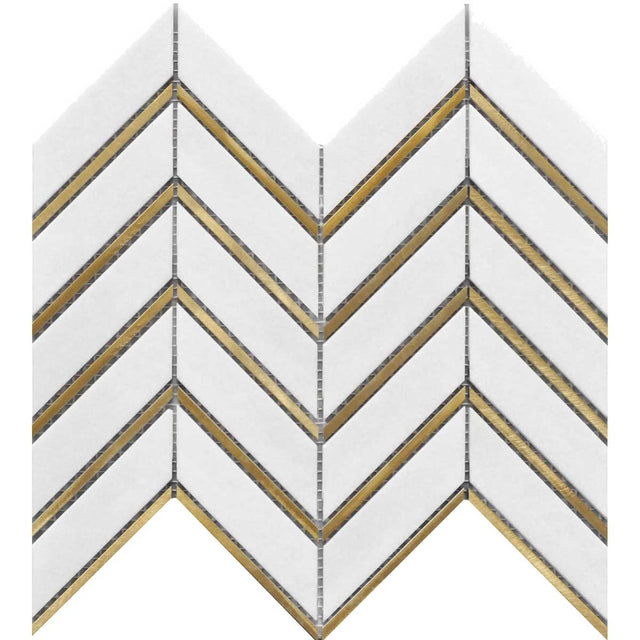 Thassos white marble and gold metal narrow mosaic tile