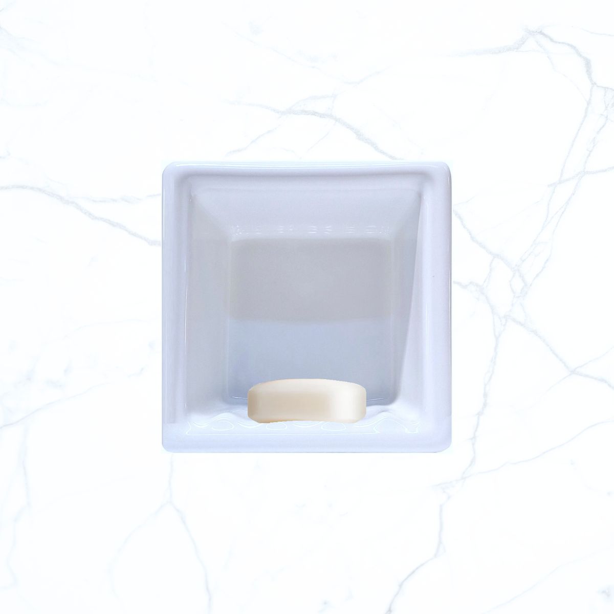 SereneDrains Ceramic Recessed Soap Dish White Glossy 6x6 Holder Shower Wall Mount Tray