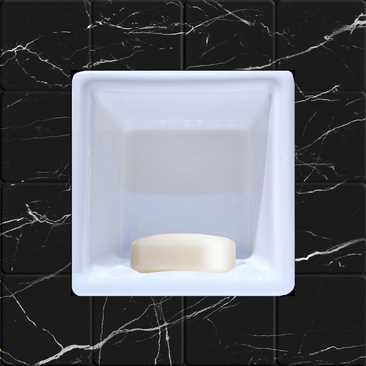 SereneDrains Ceramic Recessed Soap Dish White Glossy 6x6 Holder Shower Wall Mount Tray