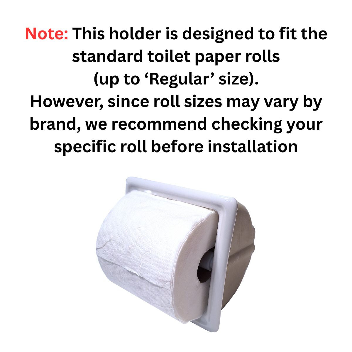 SereneDrains Ceramic Recessed Toilet Paper Holder White Glossy 6x6 Niche Bathroom Tissue Roll