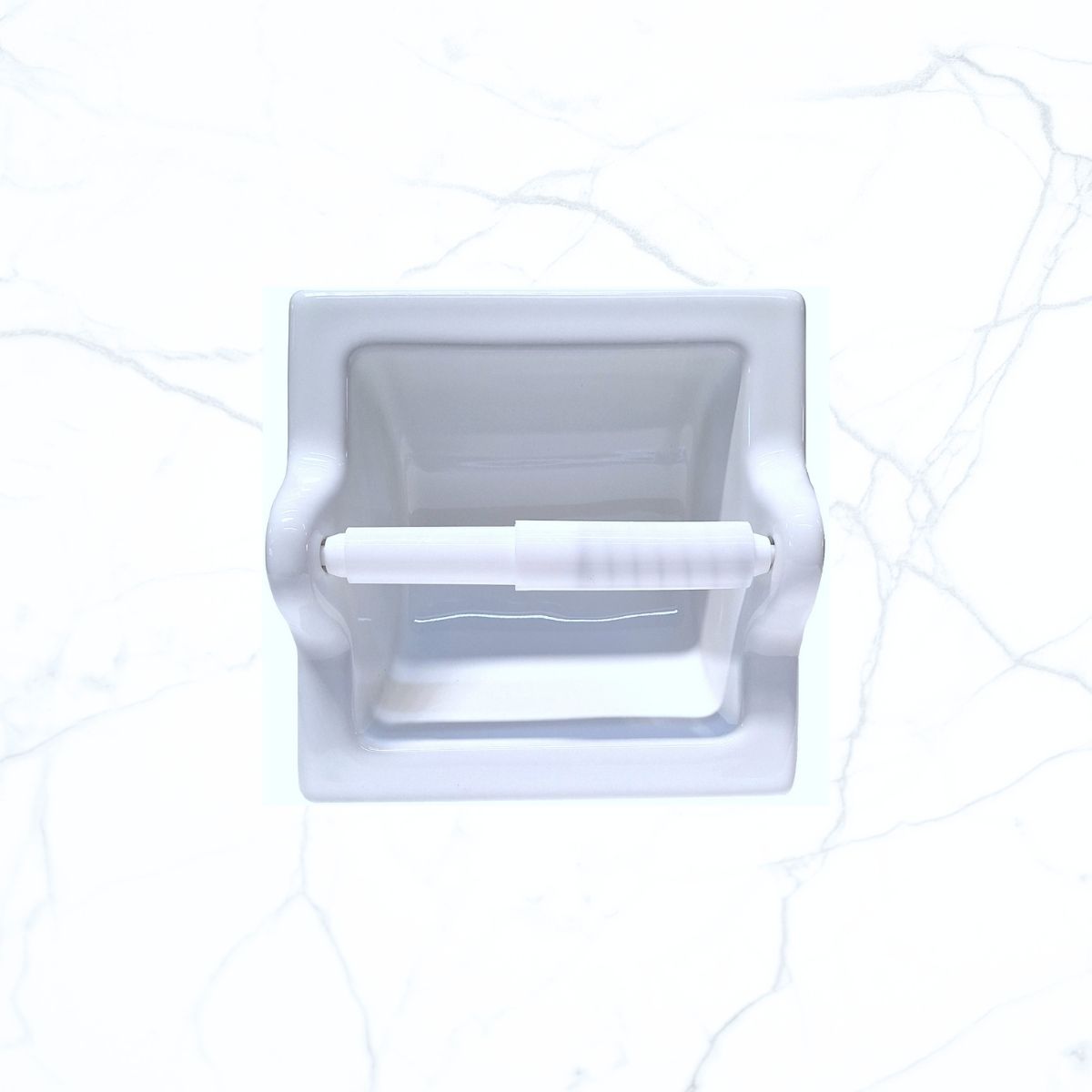 SereneDrains Ceramic Recessed Toilet Paper Holder White Glossy Extended Extra Large Bathroom Tissue Roll
