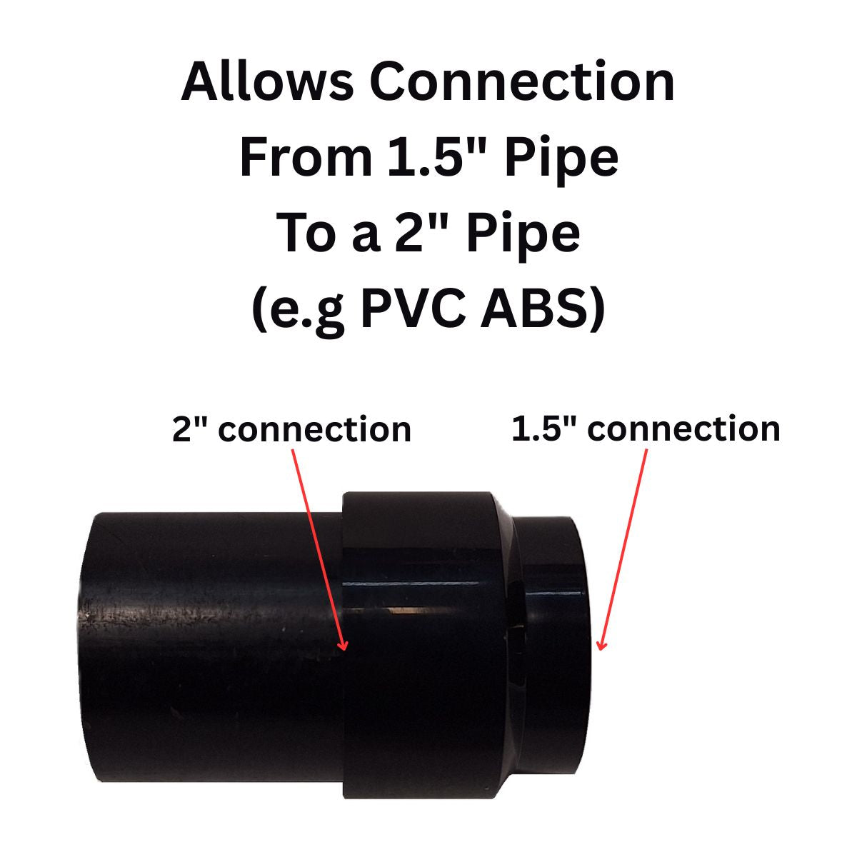 SereneDrains Plastic Reducer Coupling 1-1/2 in x 2 in ABS PVC DWV Pipe Fitting Adapter