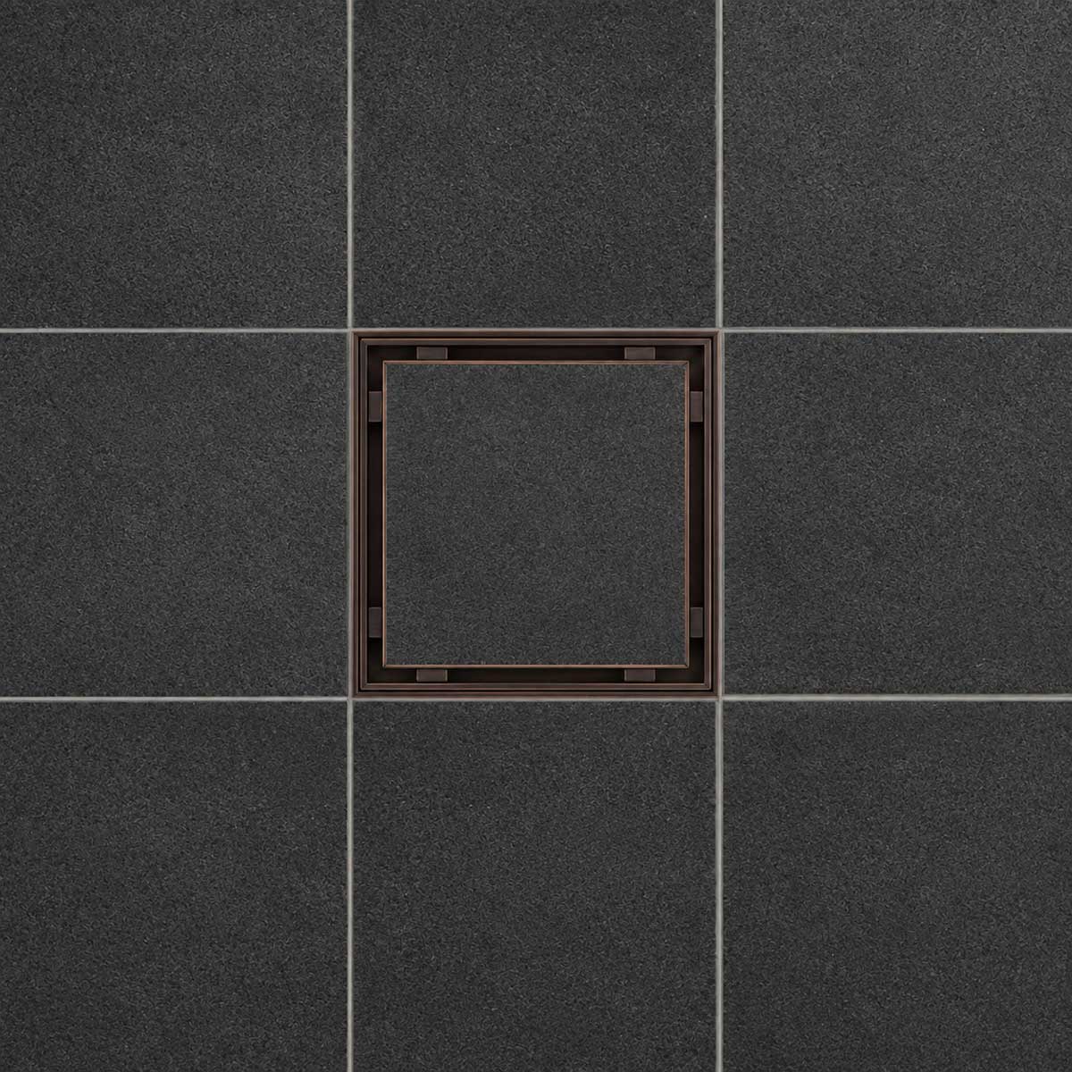 Serene Drains 5 inch square tile insert drain with ORB frame and matching tile insert