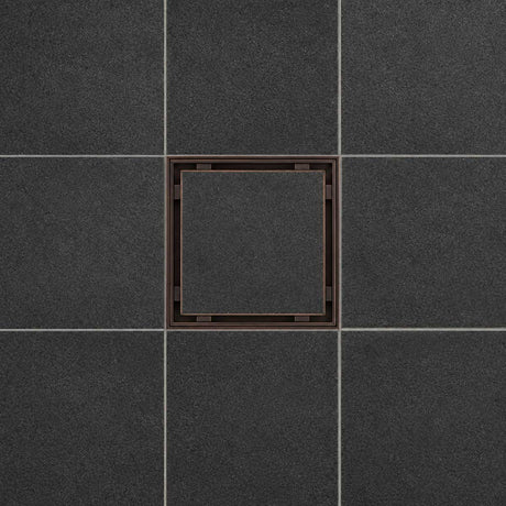 Serene Drains 5 inch square tile insert drain with ORB frame and matching tile insert