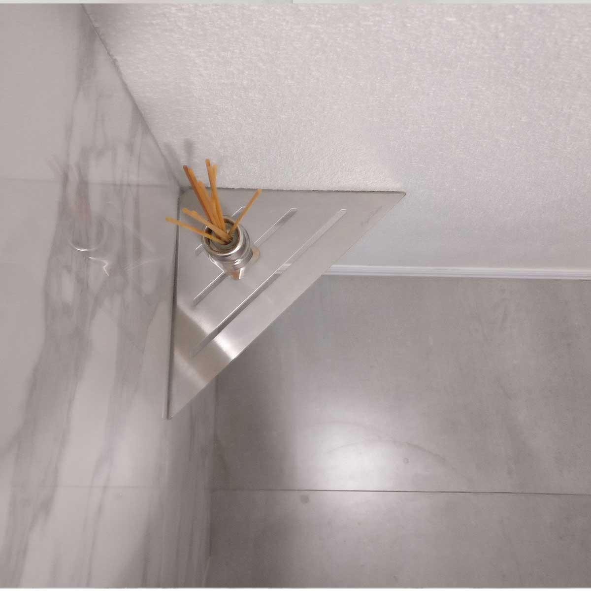 SereneDrains Triangle Brushed Stainless Steel Shower Corner Shelf Storage