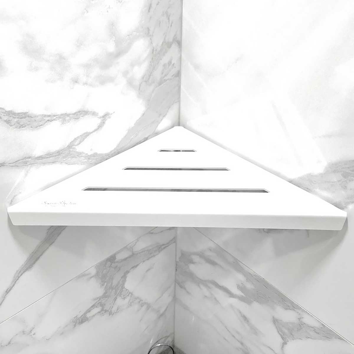 SereneDrains Matte White Triangle Shower Shelf Contemporary Bathroom