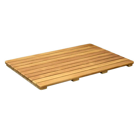 Serene teak wood mat installed in walk in shower