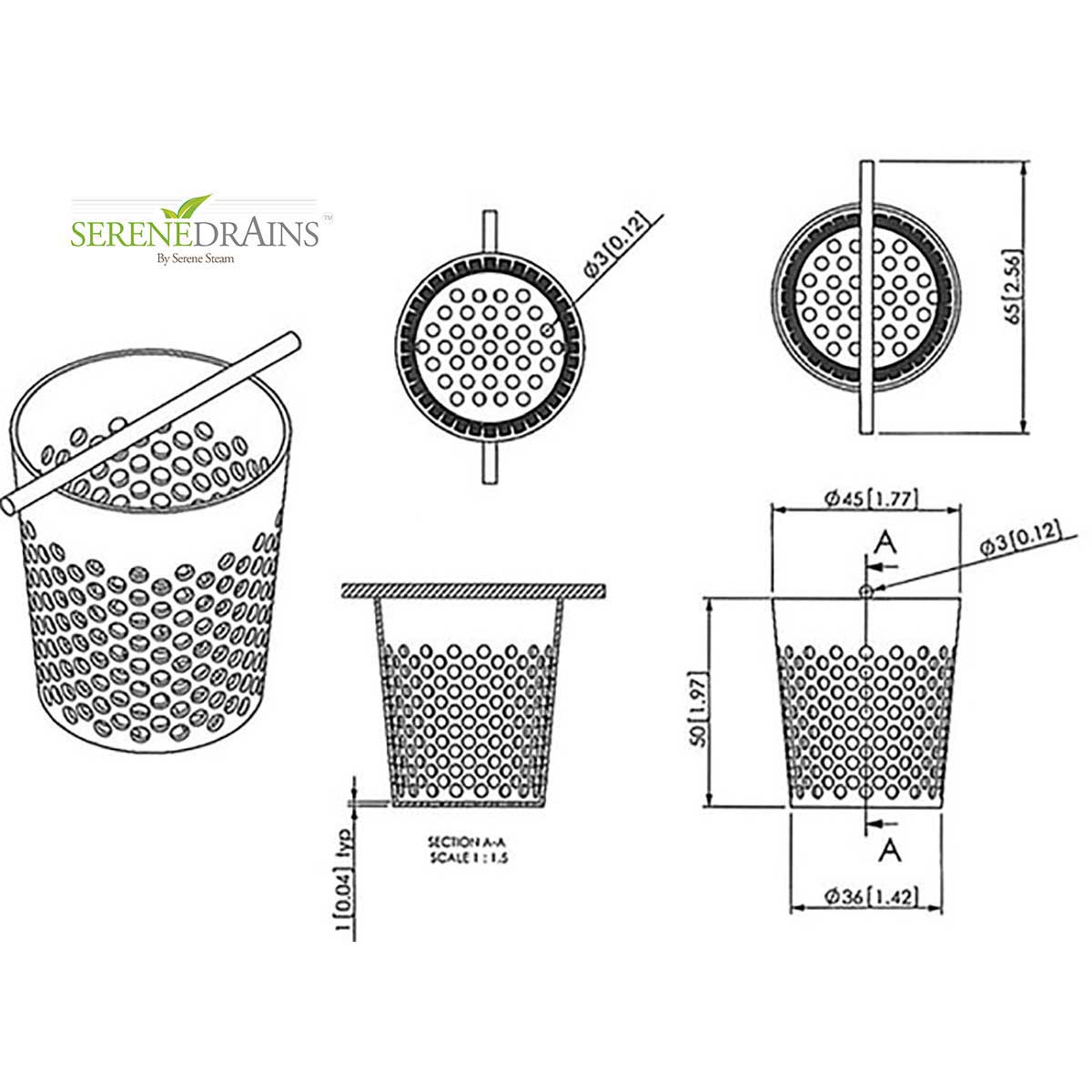 SereneDrains Hair Trap for Shower Drain Hair Catcher Basket Filter Strainer Brushed