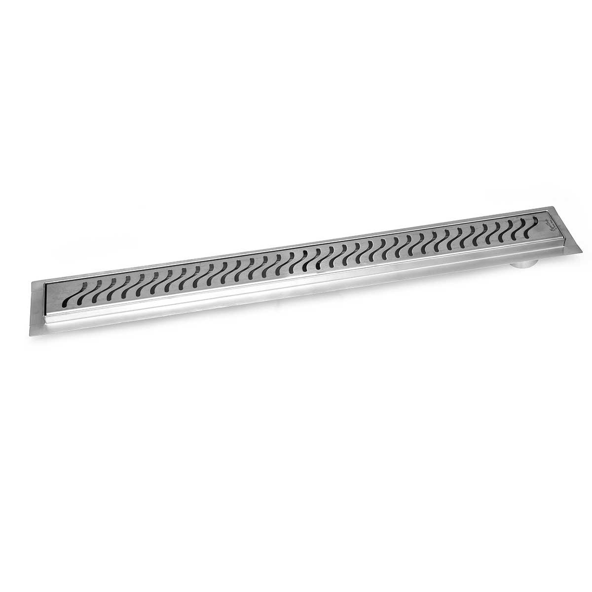 SereneDrains Linear Shower Drain Offset Outlet Ocean Wave - Brushed 59