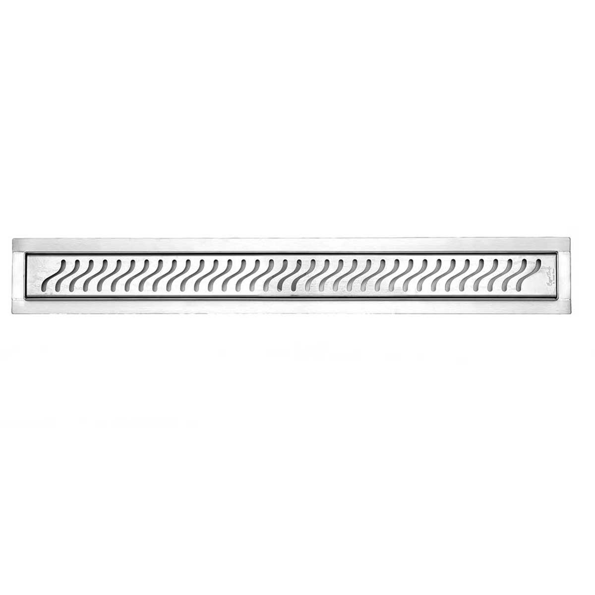 SereneDrains Linear Shower Drain Offset Outlet Ocean Wave - Brushed 59