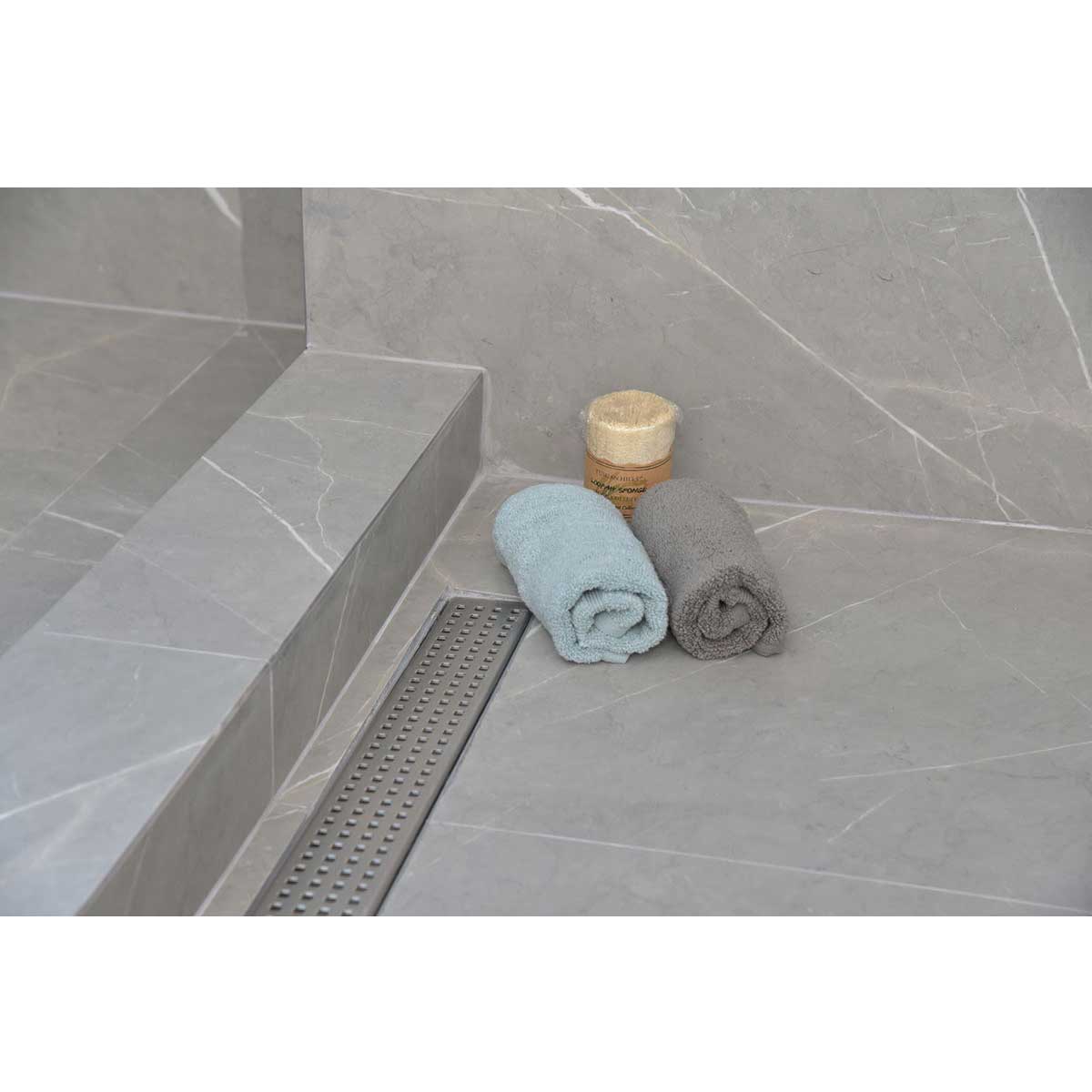 SereneDrains Linear Shower Drain Traditional Square - Brushed 16