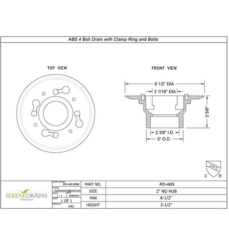 SereneDrains Abs flange drain Sketch