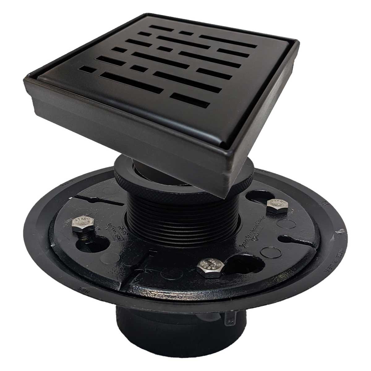SereneDrains Square Shower Drain Kit with Base - Broken Lane - Matte Black - 4 Inch