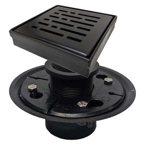 SereneDrains Square Shower Drain Kit with Base - Broken Lane - Matte Black - 4 Inch ABS Plastic