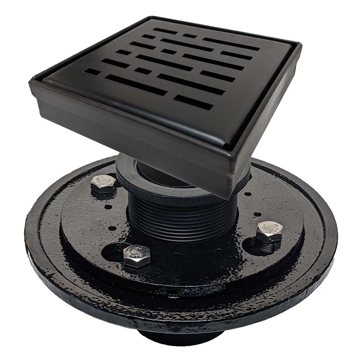 SereneDrains Square Shower Drain Kit with Base - Broken Lane - Matte Black - 4 Inch