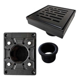 SereneDrains Square Shower Drain Kit with Base - Broken Lane - Matte Black - 4 Inch