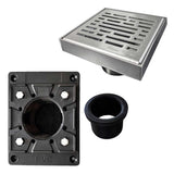 SereneDrains Square Shower Drain Kit with Base - Broken Lane - Brushed Nickel - 4 Inch