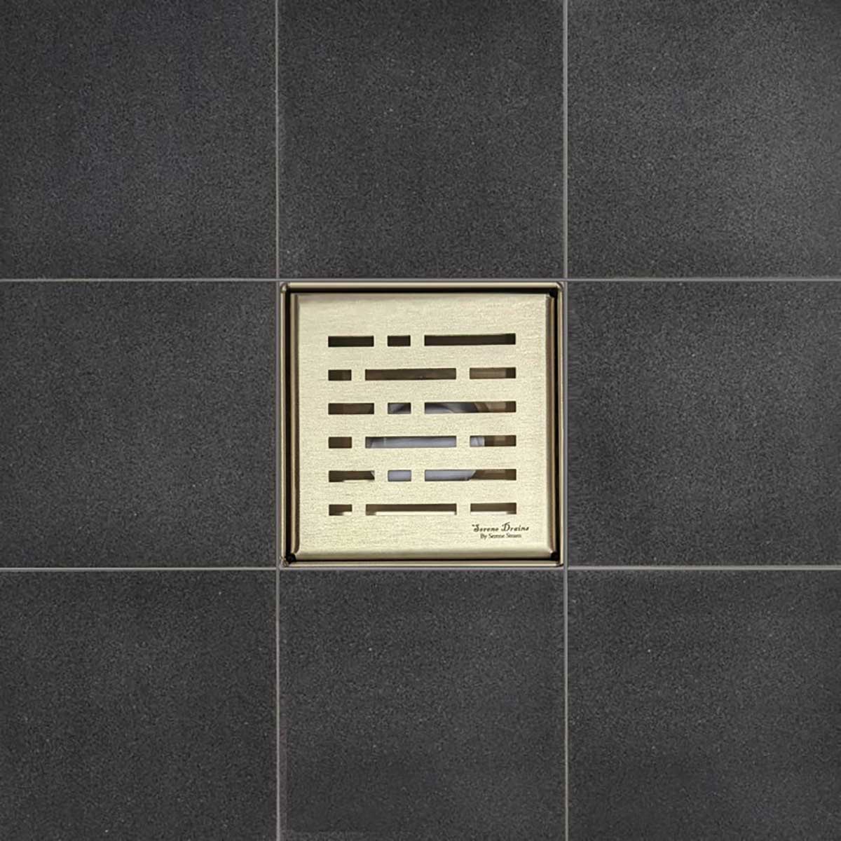 SereneDrains Square Shower Drain Broken Lane 4 Satin Gold