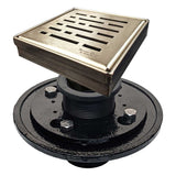 SereneDrains Square Shower Drain Kit with Base - Broken Lane - Matte Gold - 4 Inch