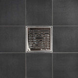 SereneDrains Square Shower Drain Kit with Base - Broken Lane - Polished Chrome - 4 Inch
