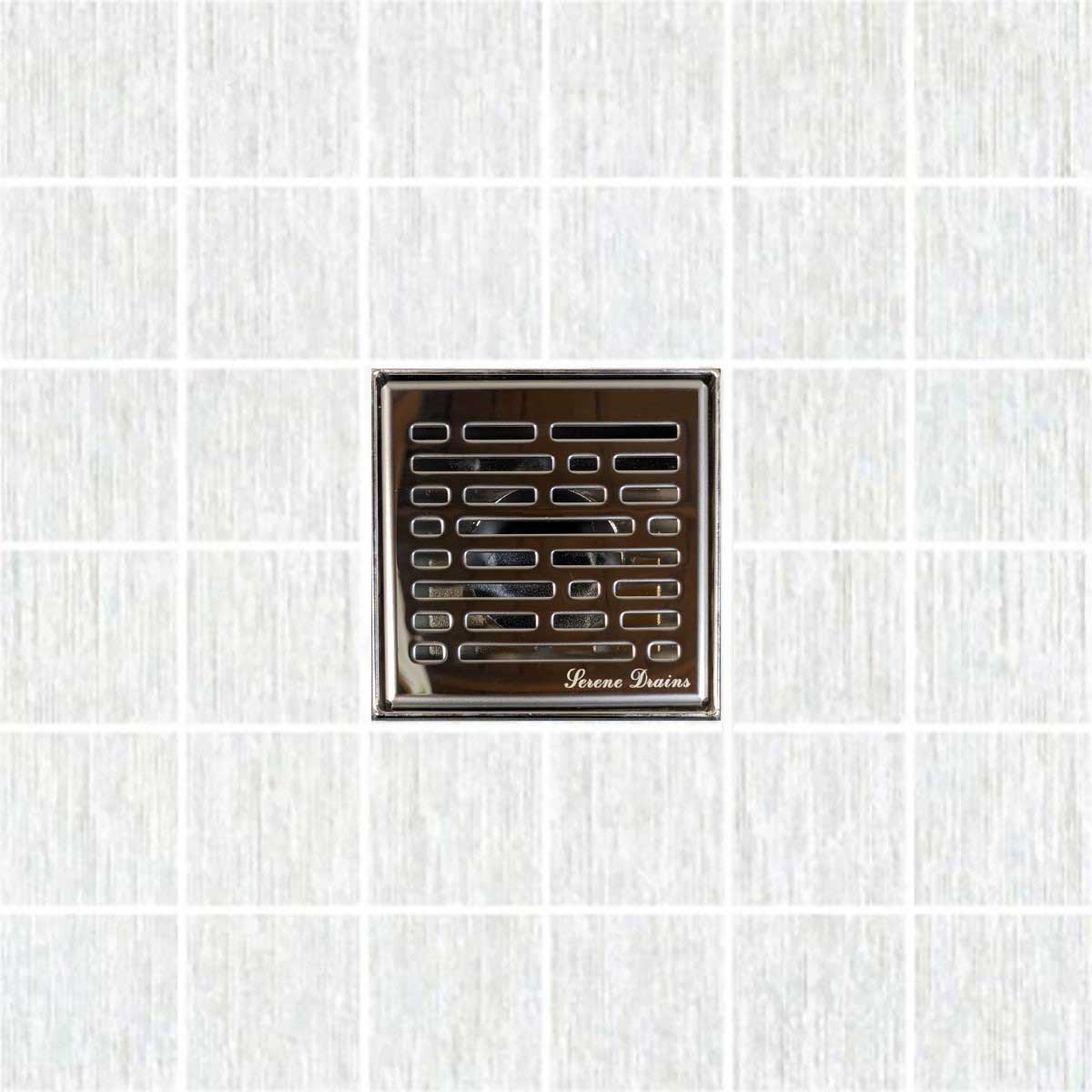 SereneDrains Square Shower Drain Kit with Base - Broken Lane - Polished Chrome - 4 Inch