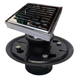 SereneDrains Square Shower Drain Kit with Base - Broken Lane - Polished Chrome - 4 Inch
