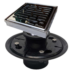 SereneDrains Square Shower Drain Kit with Base - Broken Lane - Polished Chrome - 4 Inch ABS Plastic