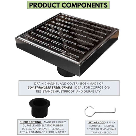 Serene Drains Square Shower Drain Broken Lane Polished 6 Inch