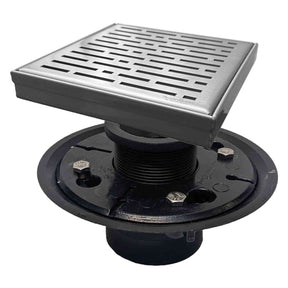 SereneDrains Square Shower Drain Kit with Base - Broken Lane - Brushed Nickel - 6 Inch ABS Plastic