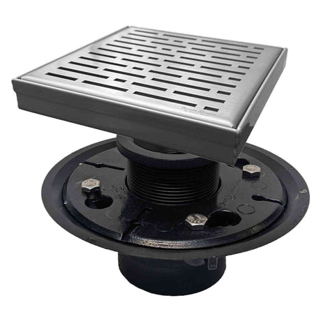 SereneDrains Square Shower Drain Kit with Base - Broken Lane - Brushed Nickel - 6 Inch ABS Plastic
