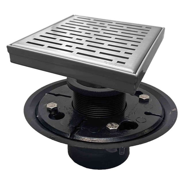 SereneDrains Square Shower Drain Kit with Base - Broken Lane - Brushed Nickel - 6 Inch ABS Plastic