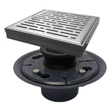 SereneDrains Square Shower Drain Kit with Base - Broken Lane - Brushed Nickel - 6 Inch PVC Plastic