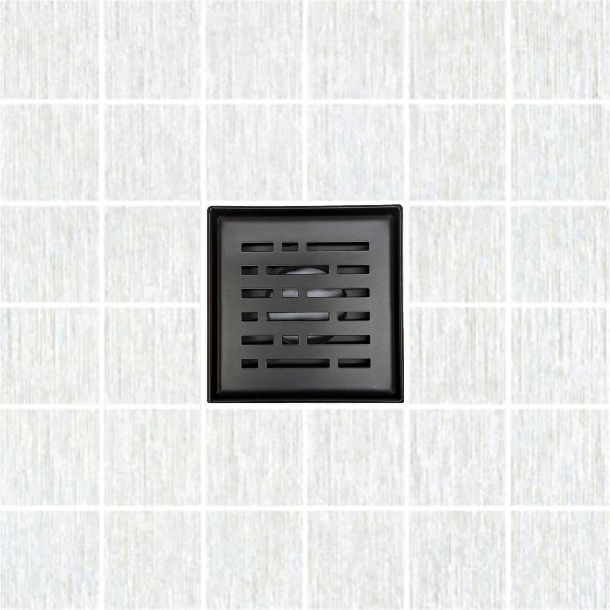 SereneDrains Square Shower Drain Kit with Base - Broken Lane - Matte Black - 6 Inch