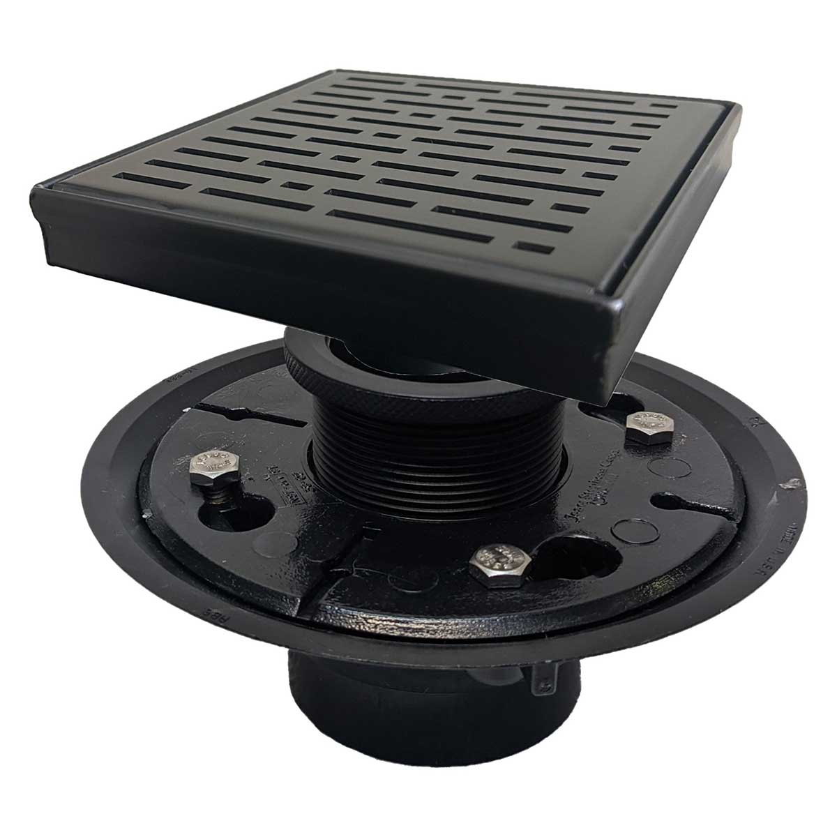 SereneDrains Square Shower Drain Kit with Base - Broken Lane - Matte Black - 6 Inch