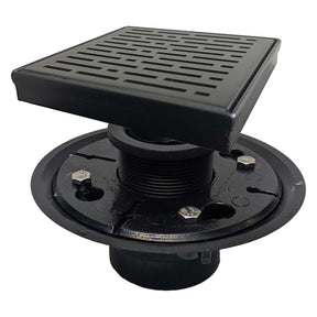 SereneDrains Square Shower Drain Kit with Base - Broken Lane - Matte Black - 6 Inch ABS Plastic
