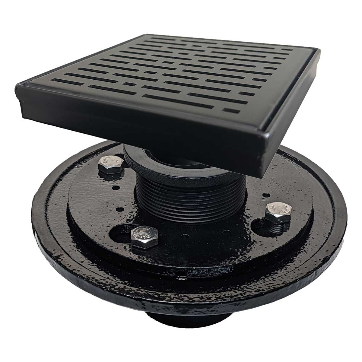 SereneDrains Square Shower Drain Kit with Base - Broken Lane - Matte Black - 6 Inch