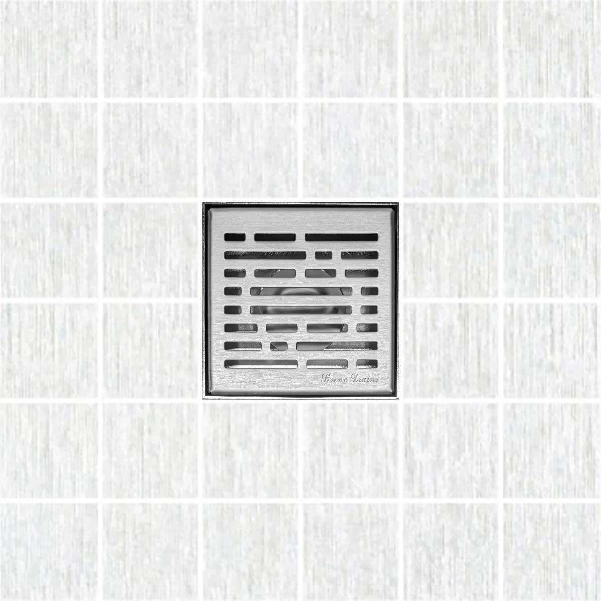 SereneDrains Square Shower Drain Kit with Base - Broken Lane - Brushed Nickel - 6 Inch