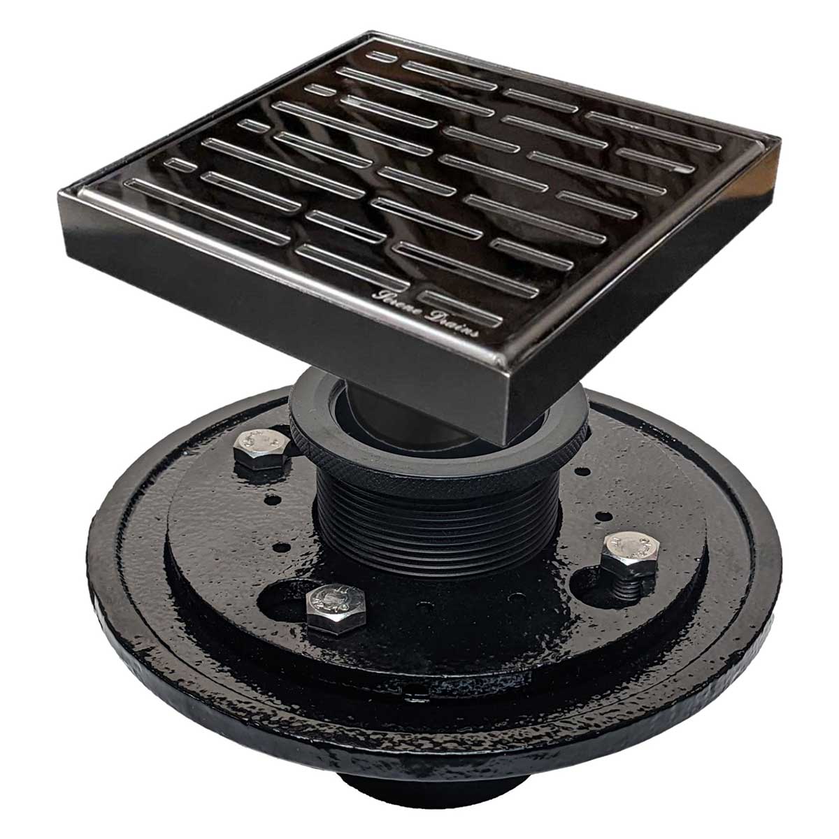 SereneDrains Square Shower Drain Kit with Base - Broken Lane - Polished Chrome - 6 Inch