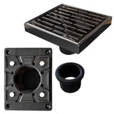 SereneDrains Square Shower Drain Kit with Base - Broken Lane - Polished Chrome - 6 Inch