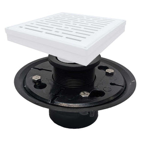 SereneDrains Square Shower Drain Kit with Base - Broken Lane - Matte White - 6 Inch ABS Plastic
