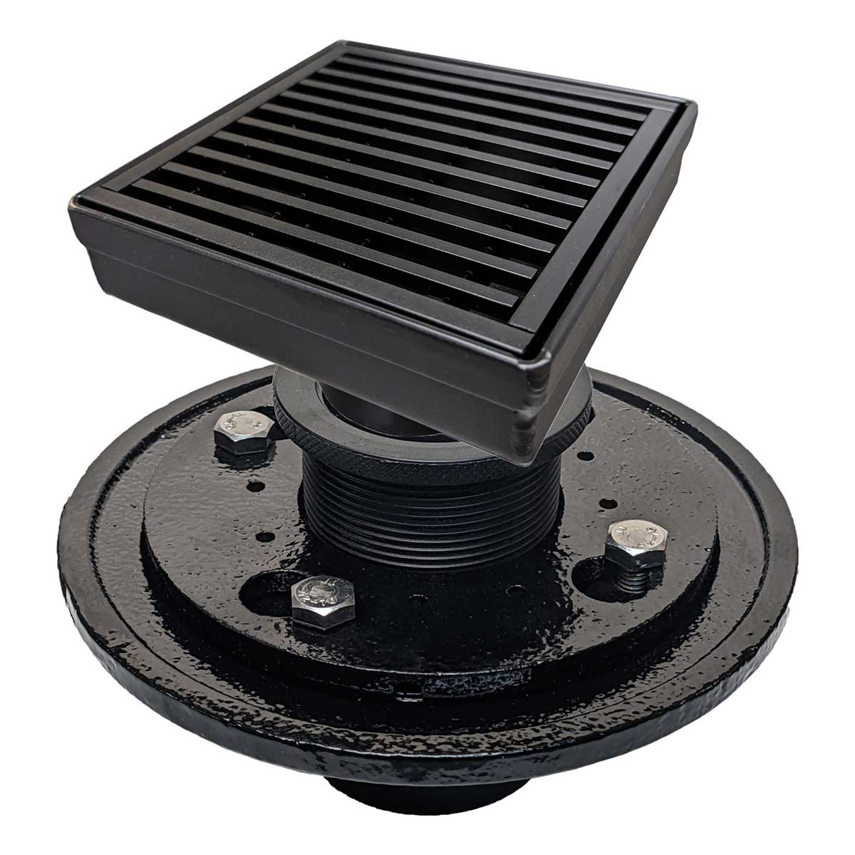 SereneDrains Square Shower Drain Kit with Base - Linear Wedge - Matte Black - 4 Inch