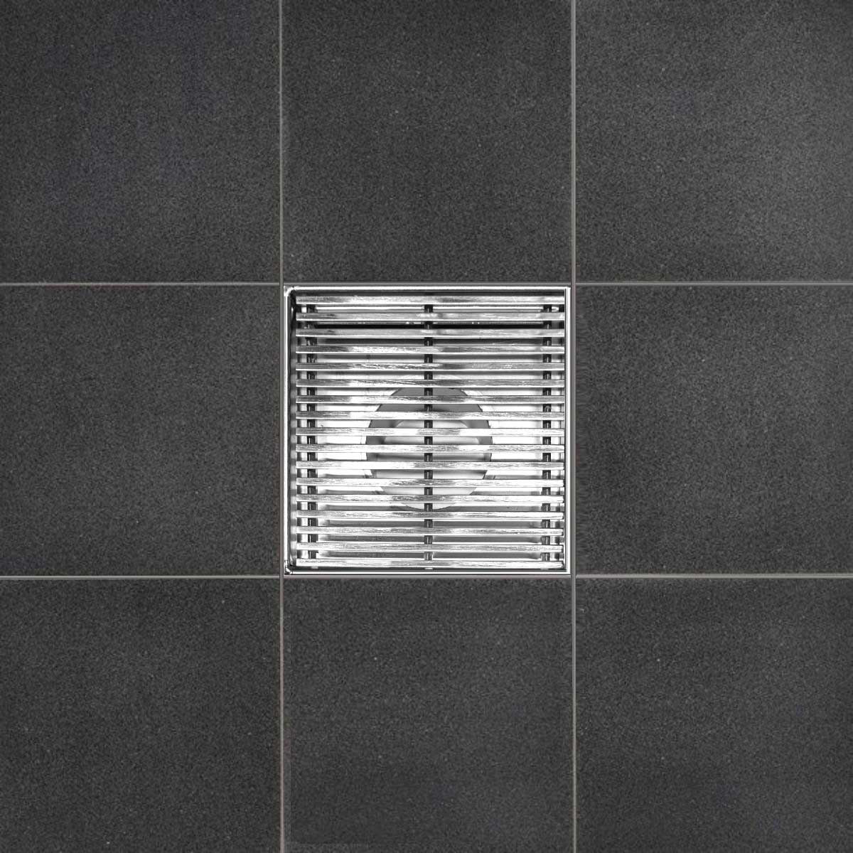 SereneDrains Square Shower Drain Kit with Base - Linear Wedge - Brushed Nickel - 4 Inch