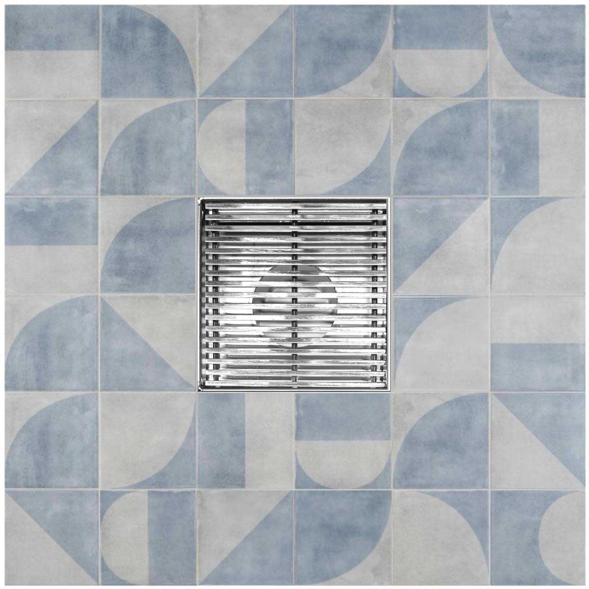 SereneDrains Square Shower Drain Kit with Base - Linear Wedge - Brushed Nickel - 4 Inch