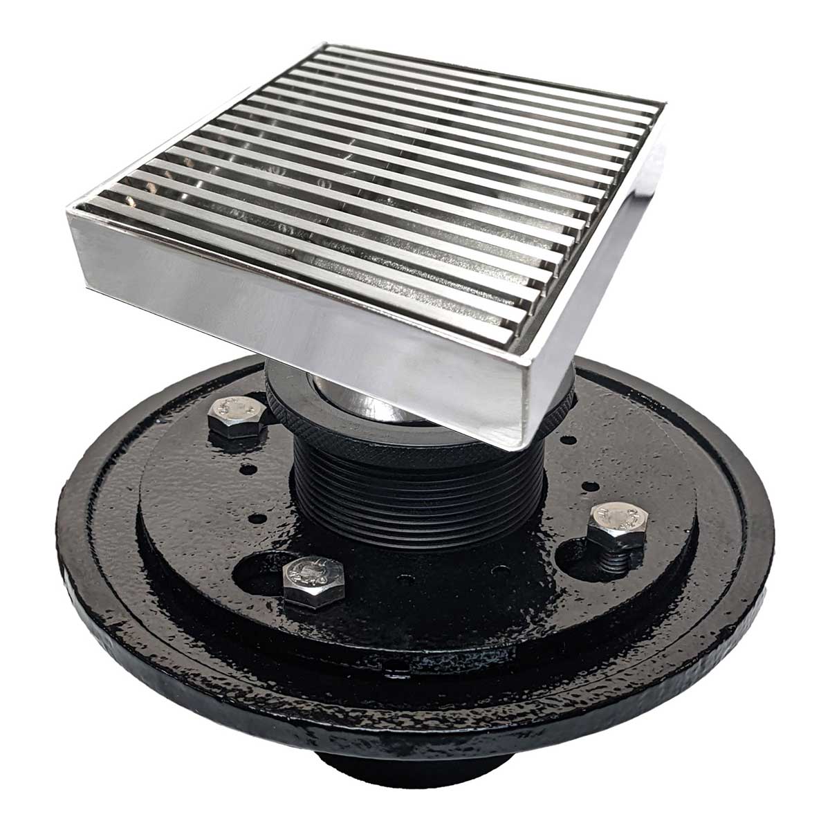 SereneDrains Square Shower Drain Kit with Base - Linear Wedge - Brushed Nickel - 4 Inch