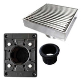SereneDrains Square Shower Drain Kit with Base - Linear Wedge - Brushed Nickel - 4 Inch