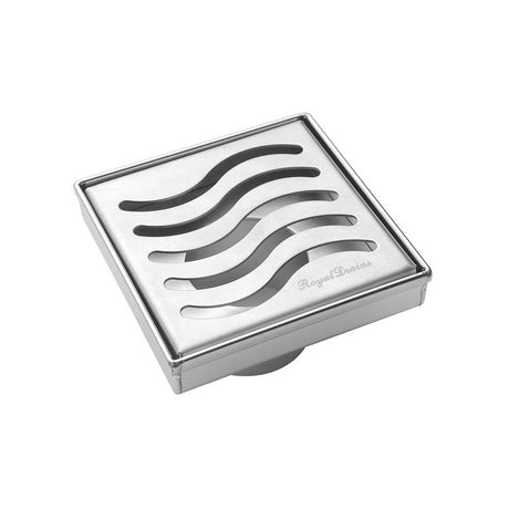 SereneDrains Square Shower Drain Ocean Wave 4 Brushed