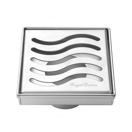 SereneDrains Square Shower Drain Ocean Wave 4 Brushed