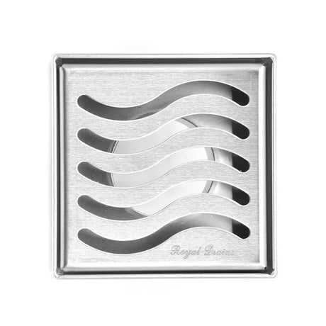 SereneDrains Square Shower Drain Ocean Wave 4 Brushed